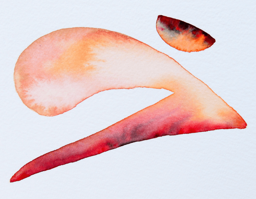Sweeping abstract in orange and crimson.