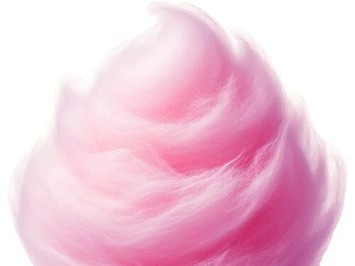 A swirl of pink cotton candy against a white ground.